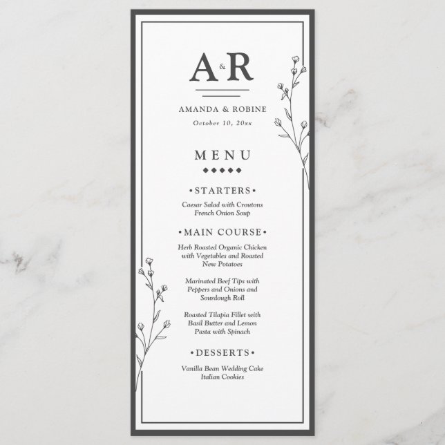 Menu Minimalist Black & White Wedding (Devant)