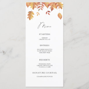 Menu minimaliste aux feuilles tombantes aquarelle