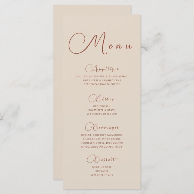 Menu minimaliste Beige Terre (Devant / Derrière)
