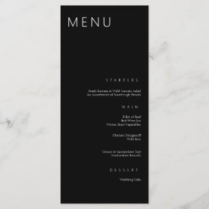 Menu Minimaliste chic noir et blanc Mariage moderne