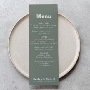 Menu minimaliste Élégant Formel Vert Mariage