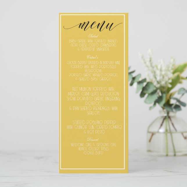 Menu minimaliste jaune moutarde (Debout devant)