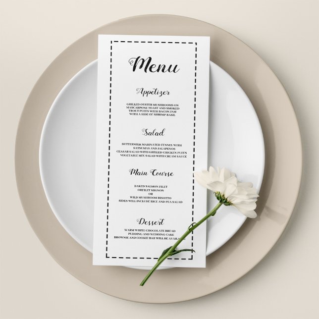 Menu minimaliste Mariage calligraphie noir blanc (Minimalist black white calligraphy Wedding Menu )