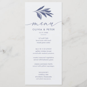 Menu minimaliste Mariage de feuillage gris bleu