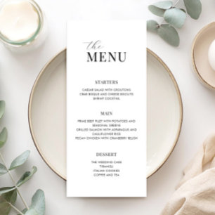 Menu minimaliste Mariage moderne noir et blanc