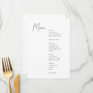 Menu minimaliste Mariage moderne noir et blanc