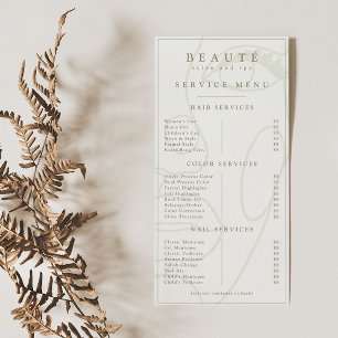 Menu minimaliste moderne Ivoire/Olive Salon/Spa
