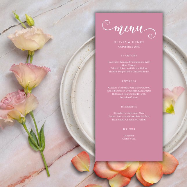 Menu minimaliste moderne Mariage rose simple (Créateur téléchargé)