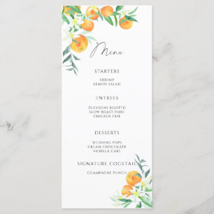 Menu minimaliste oranges citriques élégantes aquar