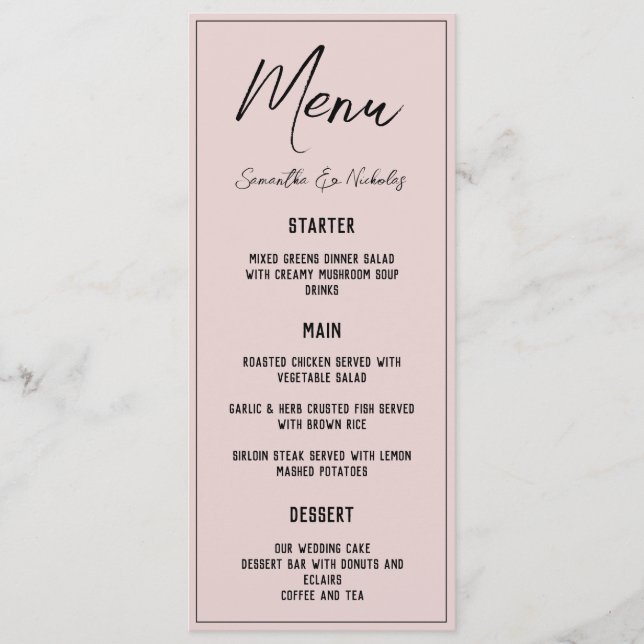 Menu Minimaliste Rose Dusty (Devant)