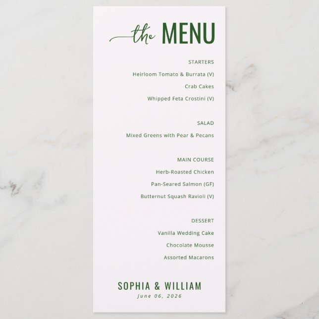 Menu Minimaliste Vert Élégant (Devant)