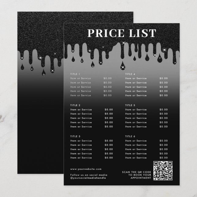 Menü "Minimalistisch Beauty Price List" für den Bl (Vorne/Hinten)