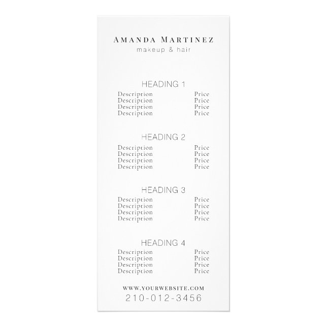 Menü "Minimalistisch White Salon Price List" (Vorne)
