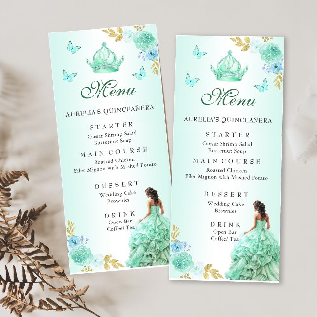 Menu Mint Green Princess Robe Quinceañera Anniversaire (Créateur téléchargé)