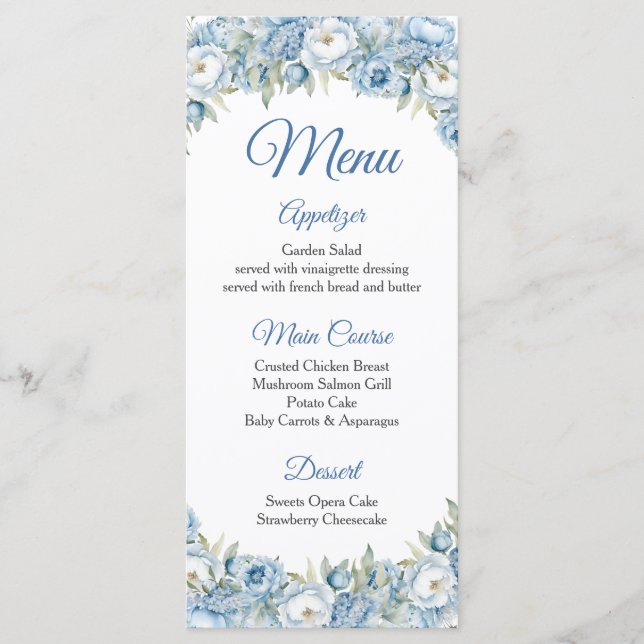 Menu Mis Quince Bleu Floral Argent Couronne Quinceañera (Devant)