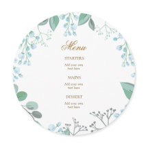 Menü mit kleinen pastellblauen Blumen