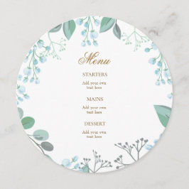 Menü mit kleinen pastellblauen Blumen Menükarte