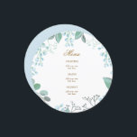 Menü mit kleinen pastellblauen Blumen Menükarte<br><div class="desc">Rundmenü</div>