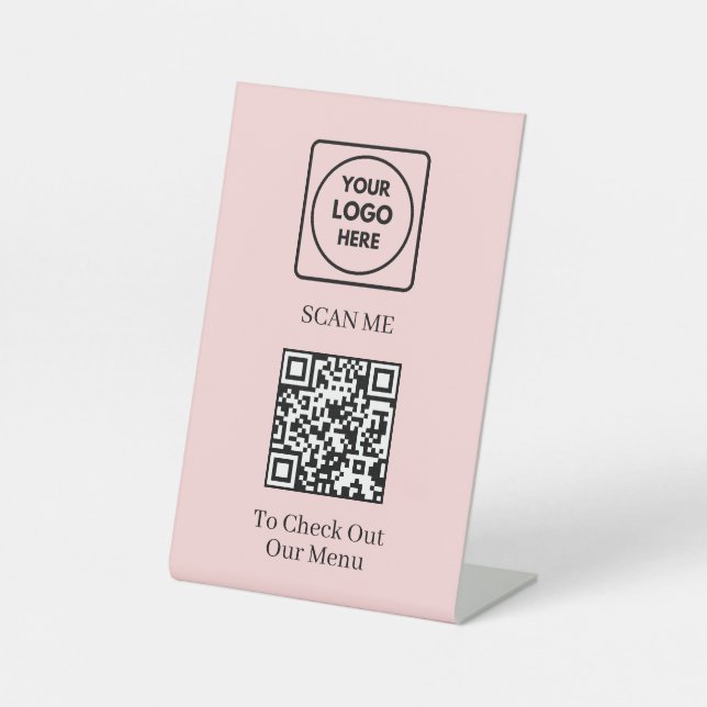 Menü mit rosa QR-Code | Benutzerdefiniertes kontak Sockelschild (Vorderseite)