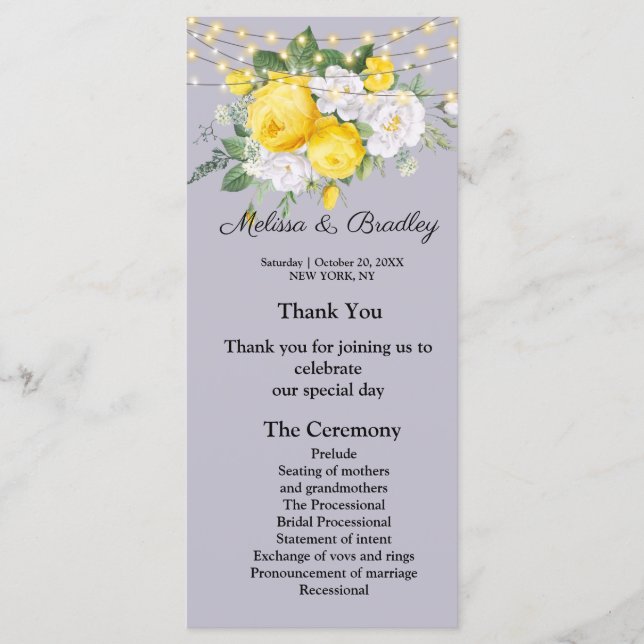 Menü mit rustikalen Lichtern mit gelber Blüte.Hoch Programm (Vorderseite)