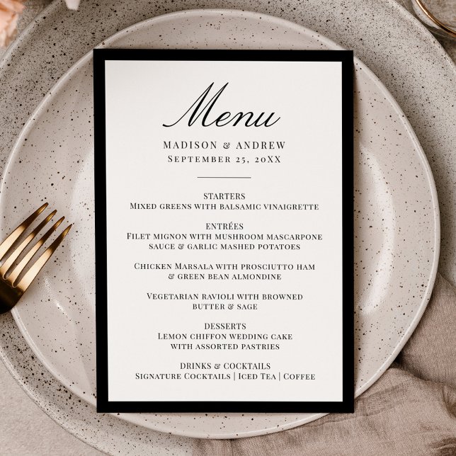 Menu Modern Black Border Wedding (Créateur téléchargé)