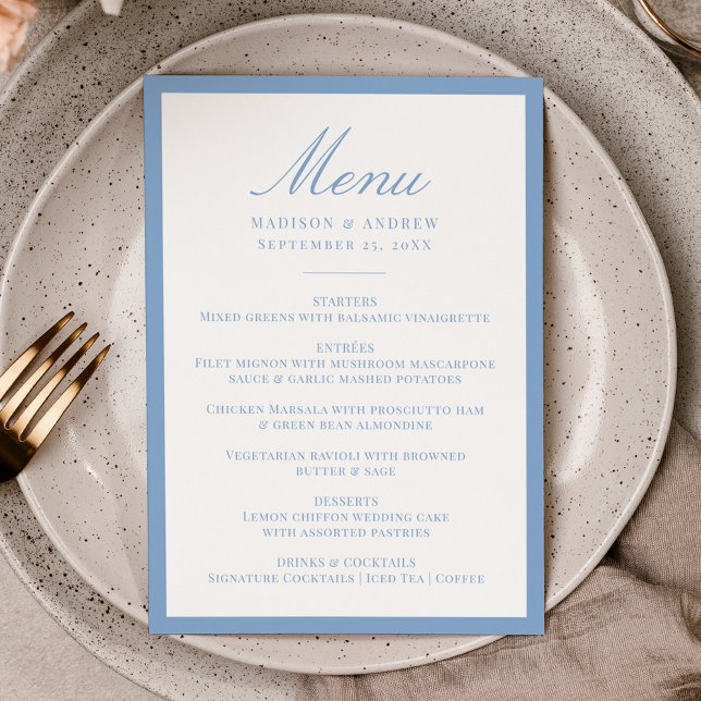 Menu Modern Blue Border Wedding (Créateur téléchargé)