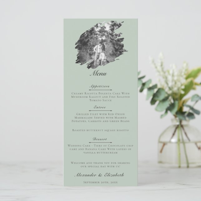 Menu Modern Brushstroke Photo Wedding | Sage Green (Debout devant)