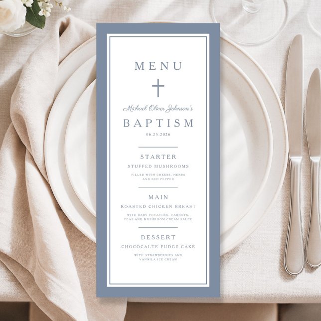 Menu Modern Dusty Blue Cross Boy Baptism (Modern Dusty Blue Cross Boy Baptism Menu)