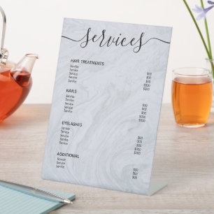 Menü "Modern Grau Marble Salon Price List" Sockelschild