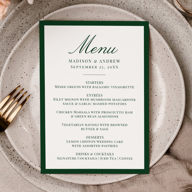 Menu Modern Green Border Wedding (Créateur téléchargé)
