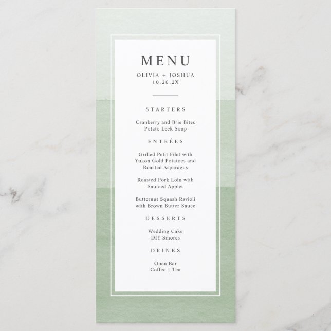 Menu Modern Green Wedding (Devant)