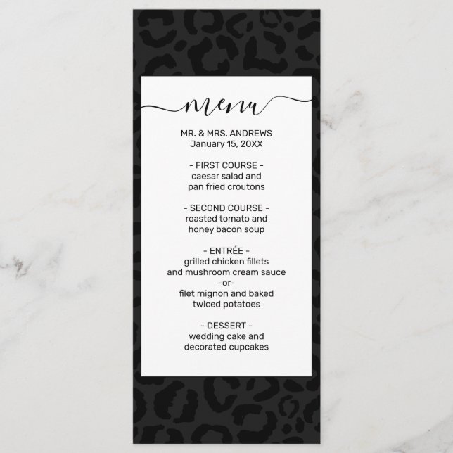 Menu Modern Minimal Black Leopard Print (Devant)