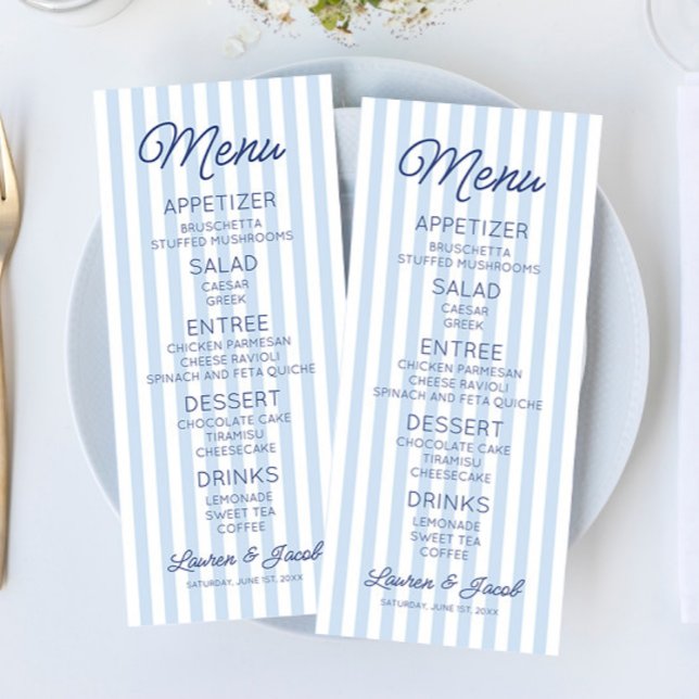 Menu Modern Minimal Minimalist Blue Stripes Wedding (Créateur téléchargé)