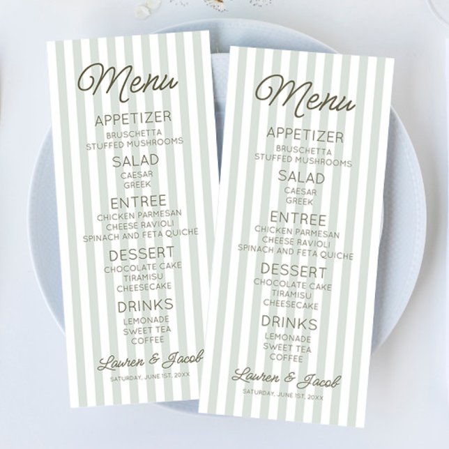 Menu Modern Minimal Minimalist Green Stripes Wedding (Créateur téléchargé)