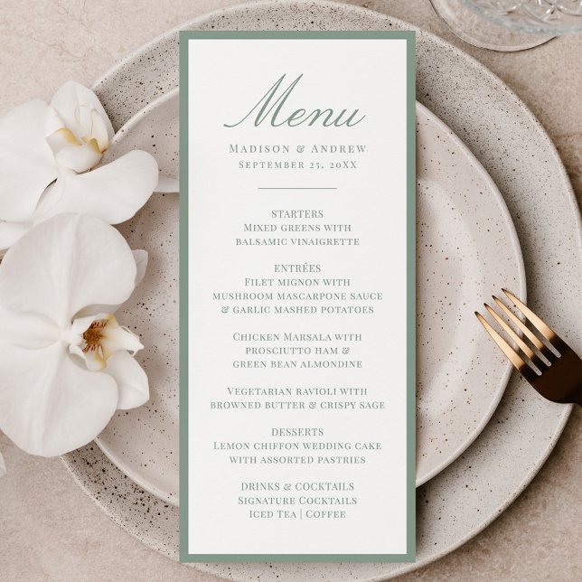 Menu Modern Sage Green Border Wedding (Créateur téléchargé)