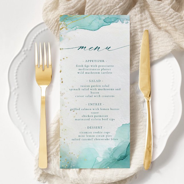 Menu Modern Teal Gold Abstract Beach Wedding (Créateur téléchargé)