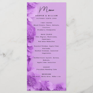 Menu moderne à fleurs violettes mariage