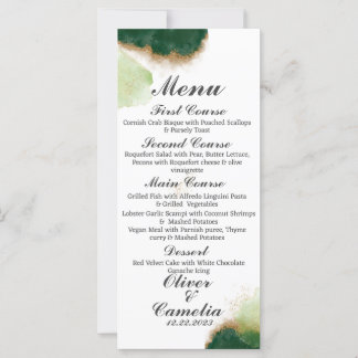 Menu moderne Agate Green & Gold Mariage