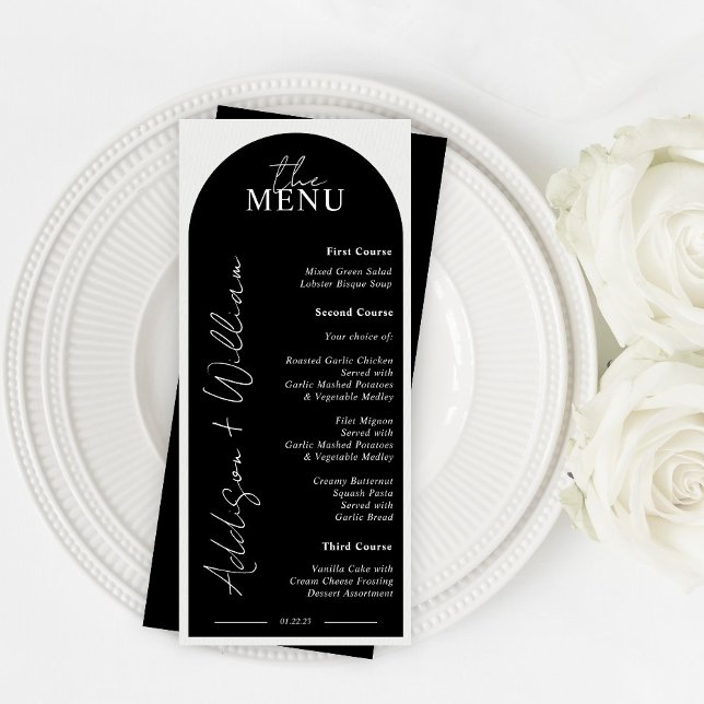 Menu moderne Arc noir et blanc Mariage (Créateur téléchargé)