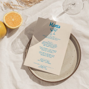 Menu Moderne Bleu à la main Mariage rétro tiré