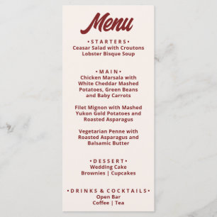 Menu Moderne Bourgogne Funky Retro Mariage Unique