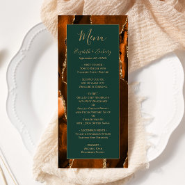 Menu Moderne Brûlé Orange Or Agate Vert foncé Mariage