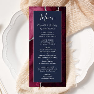 Menu Moderne Burgundy Argent Agate Marine Mariage bleu