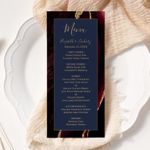 Menu Moderne Burgundy Gold Agate Marine Blue Mariage Me