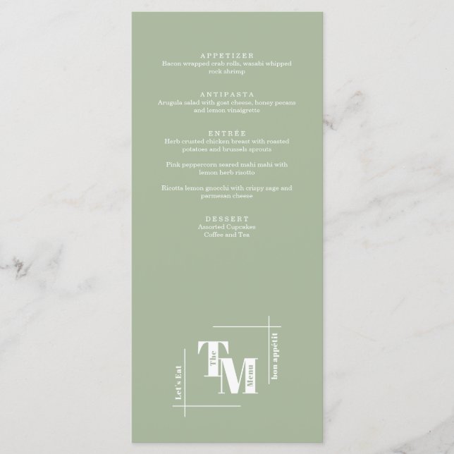 Menu Moderne Chic Dusty Green Minimal Merci Mariage (Devant)