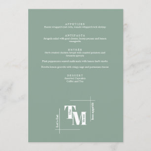 Menu Moderne Chic Sage Vert minimaliste Mariage Merci