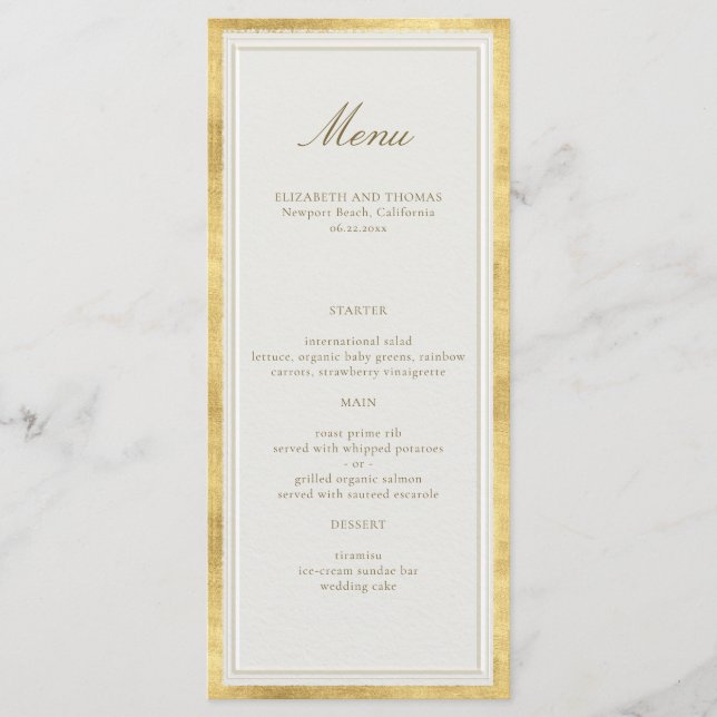 Menu Moderne Classique Élégante Mariage Formel Crème Do (Devant)