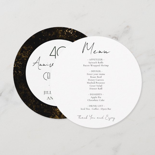 Menu Moderne Élégante Script 40e Anniversaire de Mariag (Devant / Derrière)