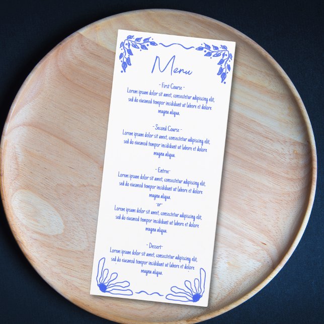 Menu Moderne Funky Whimsical Bleu Main Tirée Bow (Créateur téléchargé)