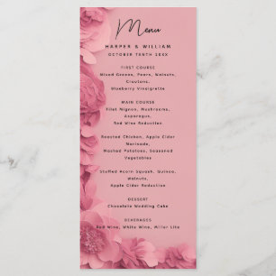 Menu moderne mariage à fleurs roses d'inspiration 